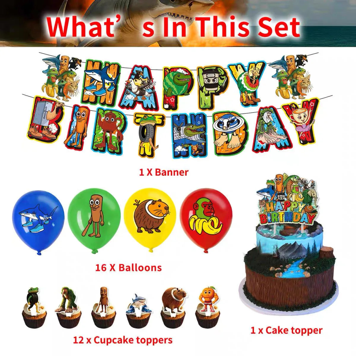 Italian Brainrot Kids Birthday Party Supplies Tung Tung Tung Sahur Banner