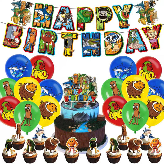 Italian Brainrot Kids Birthday Party Supplies Tung Tung Tung Sahur Banner