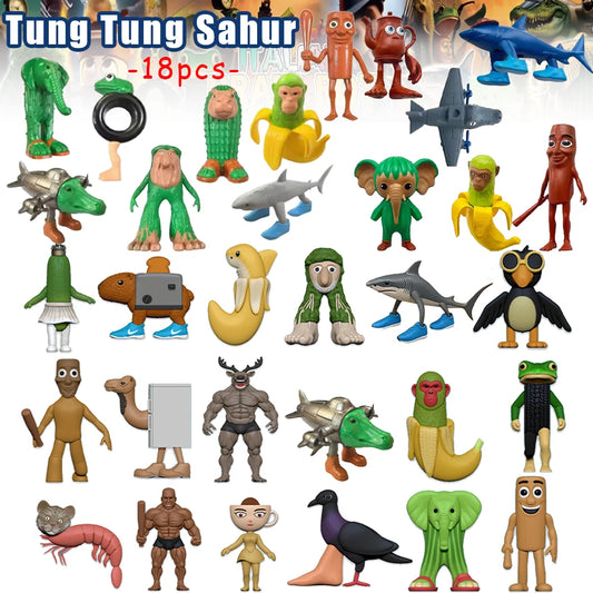 Italian Brainrot Tung Sahur Figure Toy Tralalero Tralala Figures Bombardino Crocodilo Shimpanzini Bananini